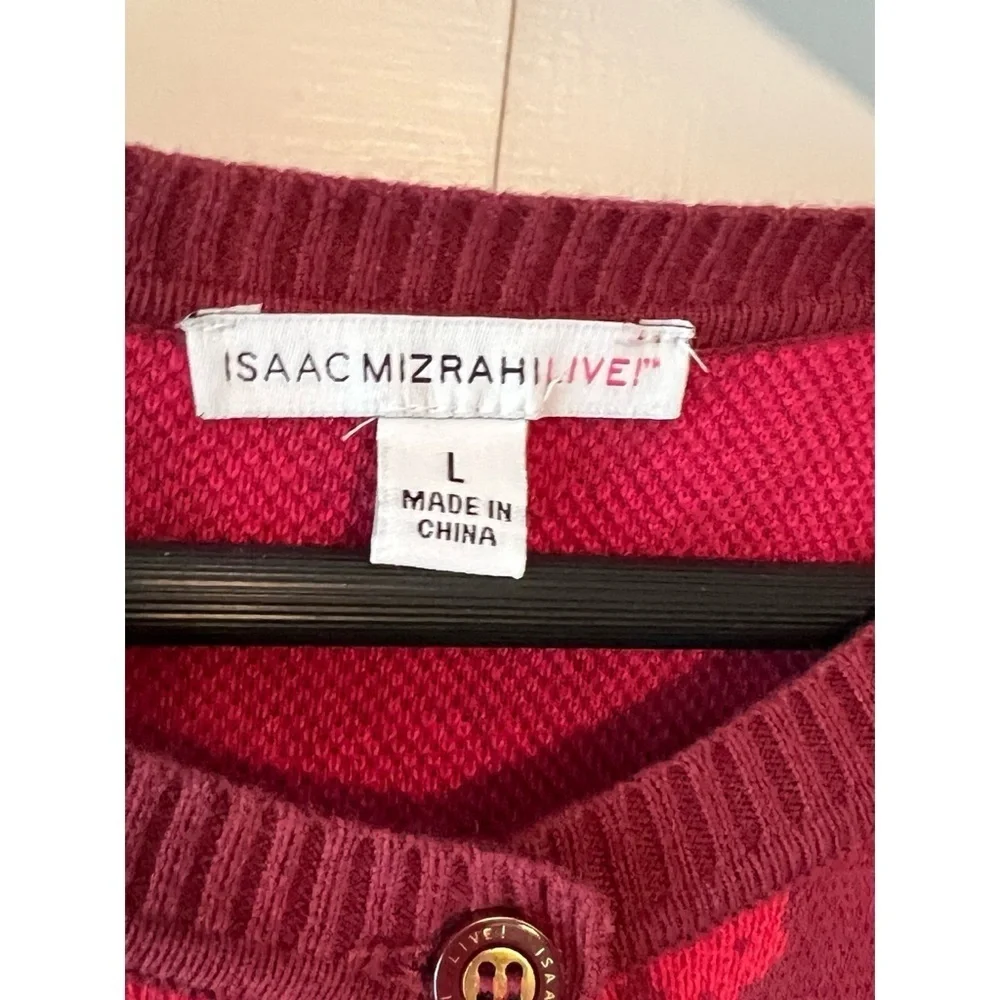 Red Medallion Jacquard Statement Holiday Knit Cardigan Sweater EUC L #653